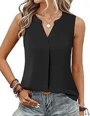 [Timeson] Women's Casual Chiffon V Neck Cuffed Sleeve Blouse Tops
