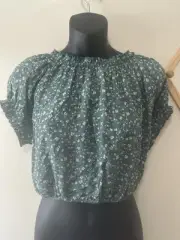 American Eagle Top Woman's Blouse Green Floral Tie Open Back Cropped Size M New