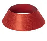 RED Sparkling Glitter Christmas Tree Collar Ring 14" DIA Metal Skirt NEW W Tag