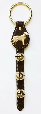 BROWN LEATHER LABRADOR RETRIEVER BELL STRAP WITH BRASS PLATED BELLS