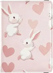 [Amooorous] Cartoon Cute White Rabbit Love Leather decorative Passport Holders Travel Documents Organizer Protector Passport Cover Holder Wallet Case Lightweight, Cartoon cute white rabbit love, 1 size
