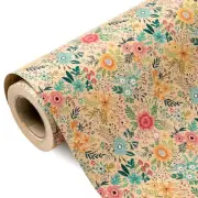 Kraft Floral Wrapping Paper Roll - Mini Roll - 17 Inch x 9.8 Feet - Spring