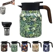 Vintage Floral Tea Thermo, Vintage Floral Pattern Tea Built-in Infuser, Stainless Steel Thermal Carafe with Lid for Hot Drinks, Insulated Teapot Detachable 1000ml (Style B,800ml)