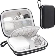 Lacdo Hard Carrying Case for MacBook Pro Air MagSafe/MagSafe 2 Power Adapter, iPhone12/12 Pro Charger, USB-C Hub, Type-C Hub, Earbuds, USB Cable Organizer EVA Protective Shockproof Travel Bag, Black