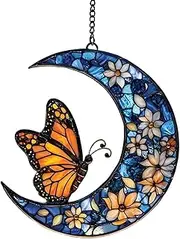 Hogvinnatil Monarch Butterfly Sun Catcher, Moon Suncatcher, Monarch Butterfly and Flower Moon Window Suncatcher, Acrylic Ornament, Crafts for Indoor Outdoor Outdoor