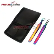 2 Pcs Multi Color 3D Eyelash Extension Tweezers Pro Straight Angled + Semi Angle