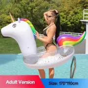 Giant Unicorn Swimming Ring Sequin Inflatable Float Raft Lounge Toy Bed Pool Bed