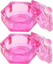 Ipetboom 2pcs Pink Crystal Nail Glass Bowl Dappen Dish for Acrylic Nails Manicure Tools Set
