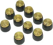 KAISH 10pcs Guitar AMP Amplifier Push on fit Knobs Black with Gold Aluminum Cap Top Fits 6mm diameter Pots Marshall Amplifiers