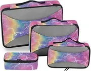 [Yoogain] 4 Pcs set cube storage organizer Mesh Travel Essentials Lightning Bolts Rainbow Color expandable packing cubes for carry