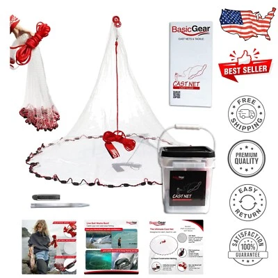10ft Radius Cast Net - Premium 3/8” Mesh for Bait Fishing | Durable & Effective