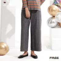 在飛比找momo購物網優惠-【FREE】INDIGO棉麻條紋寬褲(深灰)