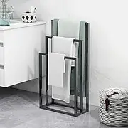 BOFENG 3 Tiers Black Metal Towel Rack Chrome Tall Industrial Modern Freestanding Towel Holder for Bathroom Accessories Organizer for Bath Storage & Hand Towels,Washcloths,Next to Tub or Shower