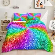 3D Bedding Rainbow Print Duvet Cover Bedding Sets Comforter Cover With 1 Print Duvet Cover Or Coverlet,1Sheet,2 Pillowcases For Double/Queen/King Back To Schoo