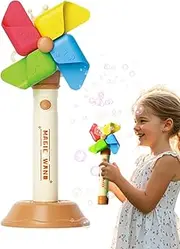 Kids Bubble Machine - Electric Toy with Music and Light,Fun Windmill Bubble Blowing Toy 3 Gears Adjustable for Toddler Outdoor Backyard Garden Beach Activities