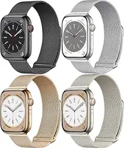 Magnetic for Apple Watch Band 44mm 40mm 45mm 46mm 41mm 49mm iWatch Bands 38mm 42mm Women Men,Mesh Loop Stainless Steel Strap Metal Magnet Clasp WristBands for Apple Watch Series 10/9/Ultra 2/8/Ultra/SE/SE 2nd/7/6/5/4/3/2/1,4Pack