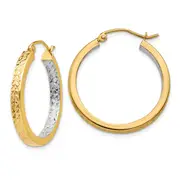 14K Yellow & Rhodium White Light Square Diamond Cut Hoop Earrings