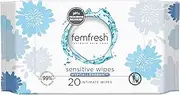 Femfresh Sensitive Intimate Wipes Pack of 20 - Biodegradable, Fragrance & Colour-Free, With Aloe Vera & Calendula Extracts, 99% Natural Origin Ingredients, Soap-Free, Travel Friendly & pH Balanced