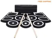 Electronic Drum Portable Set Kit Pad Drum sticks Foot Pedals USB Roll Up MIDI w/