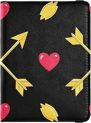 [Amooorous] Thendy Gold Arrow Heart Pattern Red Leather decorative family passport holder Vaccine Case Protector Cover Passport Case Ultra Slim, thendy gold arrow heart pattern red, 1 size