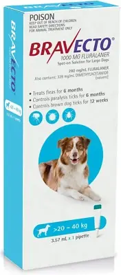 BRAVECTO DOG SPOT on 1000MG BLUE >20-40KG