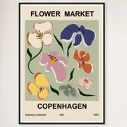 Galrie Flower Market Copenhagen 1980 Art Print - Abstract Floral Poster, Black Frame, A3 30 x 42cm (12 x 16inch)