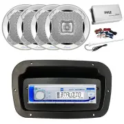 Dual Marine Radio,Spa Bezel,Adapter,Antenna,Amp,Kit, 4x 6.5" 400W Silver Speaker