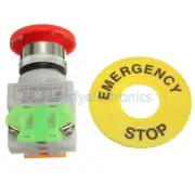 2PC AC 660V 10A Red Mushroom Cap 1NO 1NC DPST Emergency Stop Push Button Switch