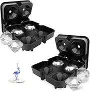Large Diamond Ice Cube Tray Mould Silicone with 2 x Sets of Diamond Shaped Ice Cubes with Bonus Wine Charms