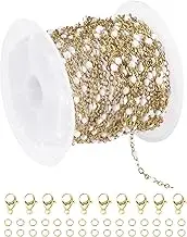 uxcell Stainless Steel Bead Chain, 16.4 Feet/5M Enamel Beaded Jewelry Link Cable Chains Spool Kit for Jewelry Making, Necklace, Bracelets, DIY Crafts (Gold/White, Pack of 1)