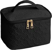 Easyplum Makeup Bag Organiser for Women, Large Cosmetic Make Up Bag with Brush Compartment, Portable Zipper Toiletry Bag Travel Essentials,Portable Cosmetic Case for Girls,(Black)