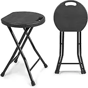 COOZMENT Folding Stool - 550lbs Capacity, Foldable Handle, Portable Heavy Duty, Outdoor/Indoor, 18 Inch Collapsible for Camping & Home (Set of 1, Black)