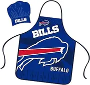 Mojo Licensing Buffalo Bills Apron Chef Hat Set Full Color Universal Size Tie Back Grilling Tailgate BBQ Cooking Host, Team Color