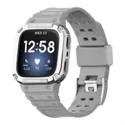 Catzon Watch Band with Protective Frame Uni-body Shockproof TPU Strap For Fitbit Versa 2/3 Versa Lite/Sense-Grey