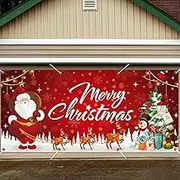Christmas Santa Claus Garage Door Decoration Merry Christmas Garage Door Banner Cover Large Size Xmas Backdrop Decorations Christmas Tree Outdoor Indoor Background Sign 6x13ft