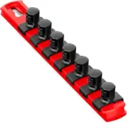 ERNST 8412M 8" 1/2" Drive Magnetic Socket Rail Organizer with 7 Clips - Red