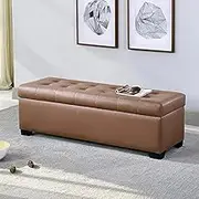 Modern Ottoman Faux Leather Rectangular Upholstered with Storage Shoes Changing Stool Bench for Living Room Bedroom Entryway Hallway-Brown 90x45x40cm(35x18x16inch)