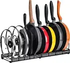 Pans Organizer Rack, 10 Adjustable Compartments, Cookware Holder for Cabinet