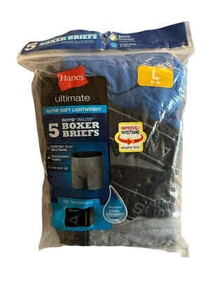 Hanes Boxer Briefs 5 Pack Boys Size L 14-16 Tagless Assorted Comfort Flex Soft