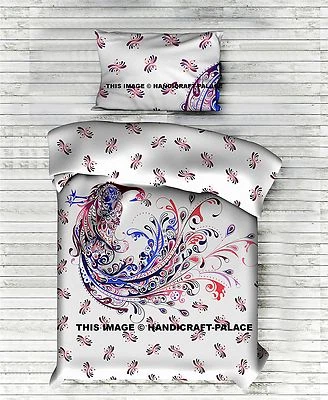 Peacock Printed Twin Reversible Duvet Cover With Pillow Comforter Set Home Decor