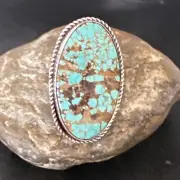 Mens Womens Blue Turquoise#8 Navajo Sterling Silver Ring Size 10 16640