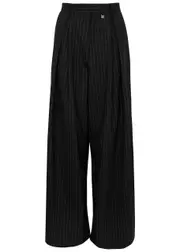 Giuseppe DI Morabito Pinstriped Wide-leg Stretch-wool Trousers - Black - 44 (UK12 / M) 44 (UK12 / M)