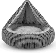 SIWA MARY Dog Bed with Attached Blanket for Small Dogs or Cats, Soft Plush Cozy Donut Cuddler Hooded Pet Beds Washable. Round Puppy Bed Orthopedic, Calming Cat Cave Bed. Anti-Slip Bottom 26inch
