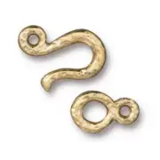 TierraCast Hammered Hook and Eye Clasp, Bright Gold Plated Pewter (2 Sets)