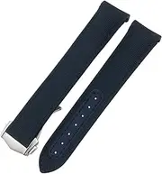 [BKUANE] Folding Buckle Nylon Leather Watchband 20mm for Omega Seamaster AQUA TERRA 150 GMT Curved End Watch Strap