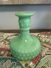 Vintage Jadeite Martha By Mail Hobnail Candle Stick Holder Green Glass Spring