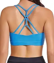 [Comper] Sports Bra for Women Criss Cross Back Strappy Padded Sports Bras Supportive Workout Yoga Bra, Sapphire Blue, X-Large