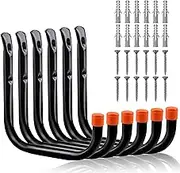 HORUSDY 6-Pack Garage Hooks, 8-Inch Utility Hooks, Wall Mounted Garage Storage Hooks Heavy Duty Wall Hooks Organizer for Ladder Bike Rack Yard Tool and More(Large - 8 inch)