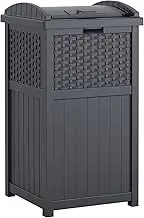 Suncast 33 Gallon Resin Outdoor Hideaway Patio Trash Can, Cyberspace Grey