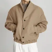 INCERUN Mens Solid Stand Collar Button Front Jacket Casual Fall Winter Outwear Top with Pockets S-5XL